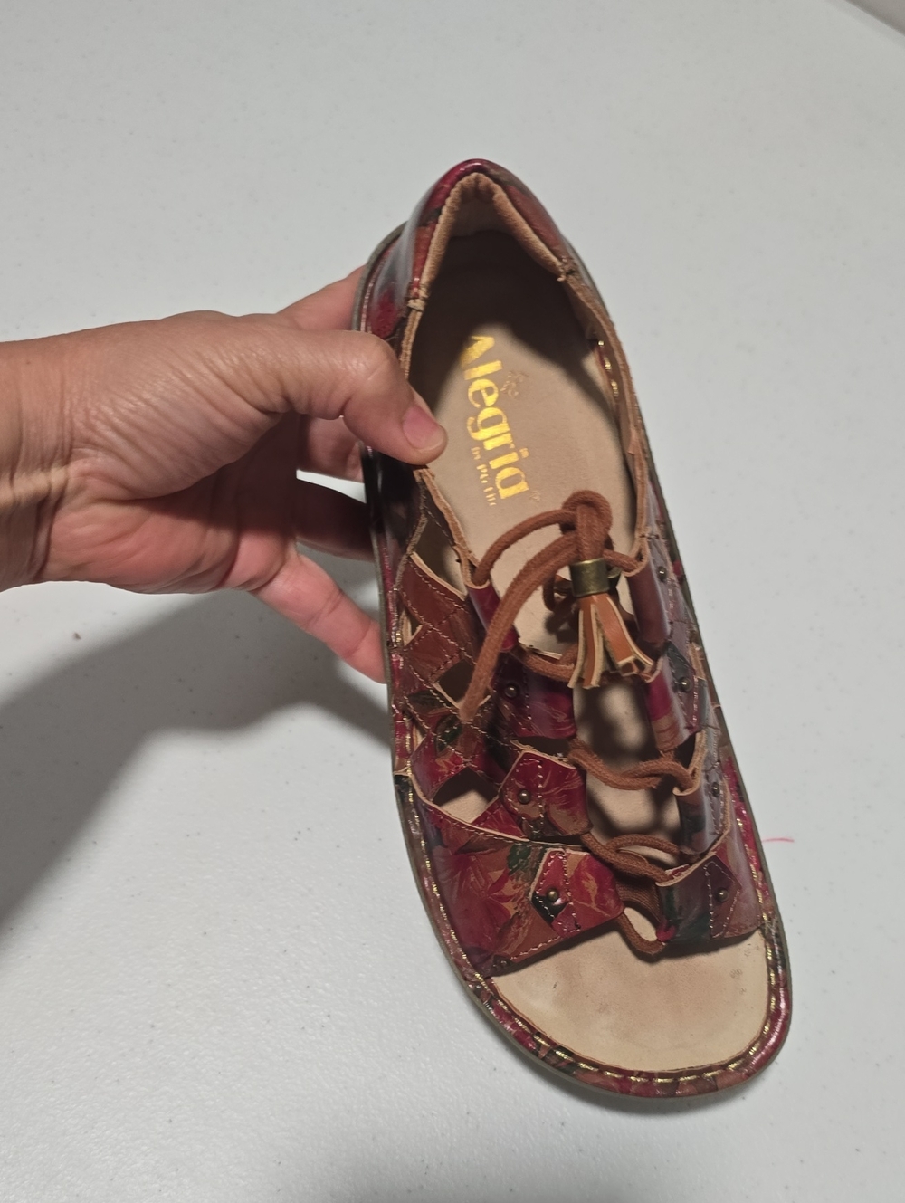 Alegria Women's Burgundy Floral Leather Lace-Up Sandal